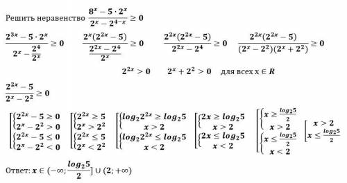 8^x - 5 2^x / 2^x - 2^4-x больше равно 0 Решите фото предоставил Лучше на листке от руки )