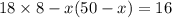 18 \times 8 - x(50 - x) = 16