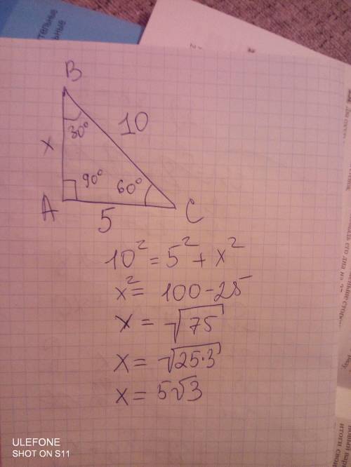 В прямоугольном треугольнике один из углов равен 60°, а длина гипотенузы равна 10. Найдите длины кат