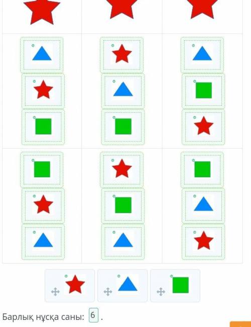 Бекіту Ләззат қағаздан үш фигураны қиып алды.Олар: жұлдызша, үшбұрыш және шаршы.Кестеде көрсетілген