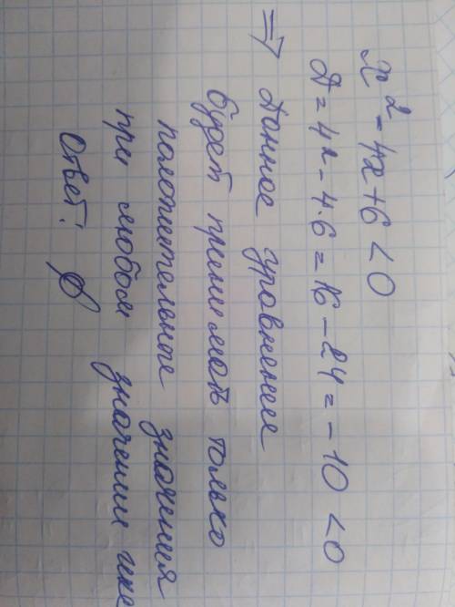 квадратичное уравнение x2-4x+6<0