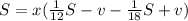 S=x(\frac{1}{12}S-v-\frac{1}{18}S+v)