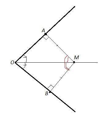 Докажите, что точка лежащая на биссектрисе угла AOB находится на одинаковом расстоянии от прямых AO