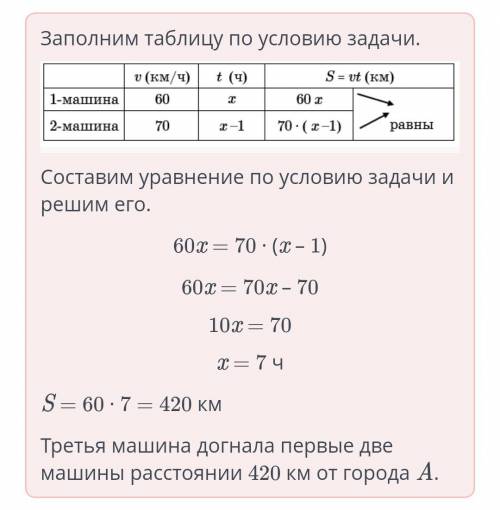 Из города A в город B ехала машина со скоростью 60 км/ч. Через час за ней последовала вторая машина