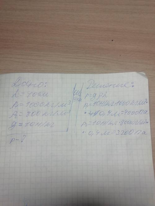 в сосуд высотой 40см налиты вода и нефть в равных по массе количествах. Найдите давление на дно сосу