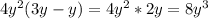 4y^{2}(3y - y) = 4y^{2} * 2y = 8y^{3}