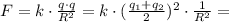 F = k\cdot\frac{q\cdot q}{R^2} = k\cdot(\frac{q_1+q_2}{2})^2\cdot\frac{1}{R^2} =