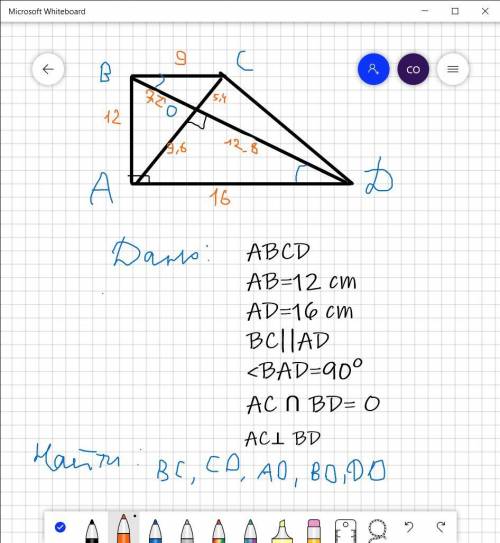 Диагонали прямоугольной трапеции ABCD взаимно перпендикулярны. Короткая боковая сторона AB равна 12