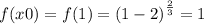 f(x0 ) = f(1) = {(1 - 2)}^{ \frac{2}{3} } = 1