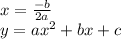 x=\frac{-b}{2a} \\y= ax^{2} +bx+c