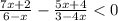 \frac{7x + 2}{6 - x} - \frac{5x + 4}{3 - 4x} < 0