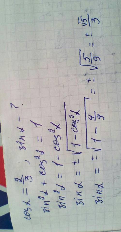 Найдите sinA, если cosA=2/3​