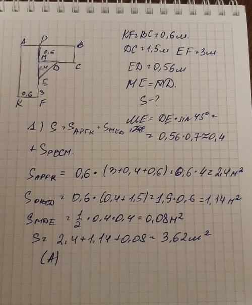 На кресленні (вид зверху) зображено стільницю кухонного гарнітура (див. рисунок). Визначте площу сті