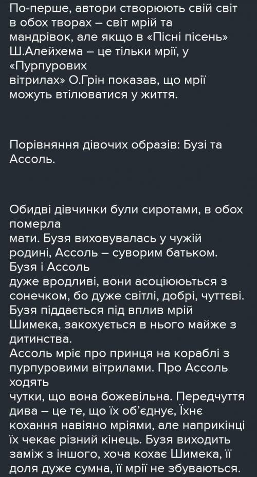 Порівляйна характеристика Асоль і Бузі