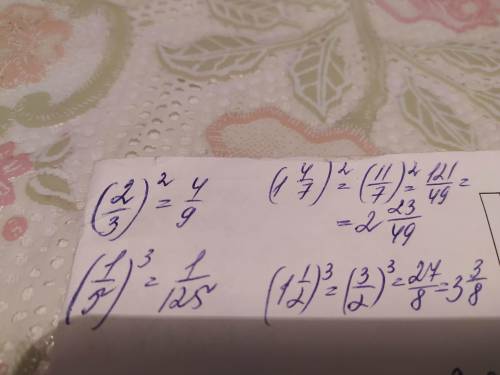 Обчисли: 1) (2/3)²2) (1/5)³3) (1 4/7)²4) (1 1/2)³