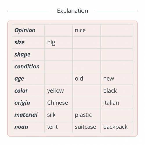 Stories about travelling Put the adjectives and noun into the correct order to make a correct phrase