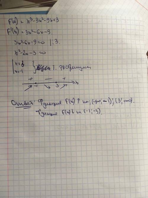 Знайти промижки зростаня и спаданя функции f(x)=x^3-3х^2-9х+3