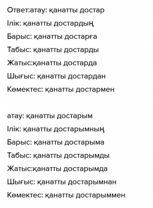 Сөздерді септеу: Қанатты достарымыз,Қанатты достарым ответ: дам