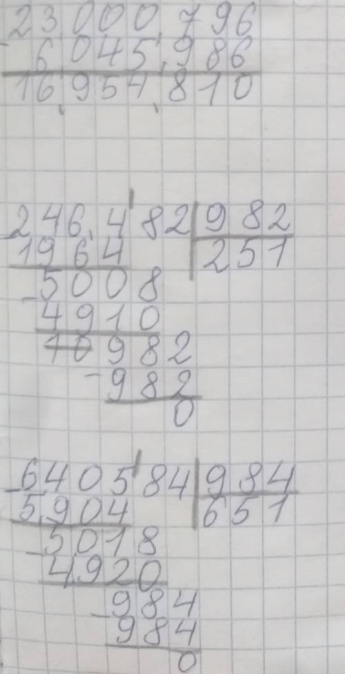 РАБОТА В ПАРЕ 5Вычисли. Выполни проверку.23 000 796 – 6 045 986560 089 006 – 976 098246 482 : 9824 1
