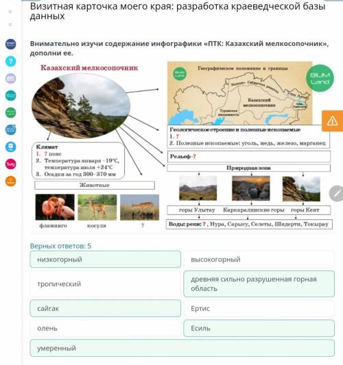 Внимательно изучи содеожание ифографики ПТК Казахский мелкосопочник дополни её верных ответов 5 троп