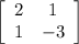 \left[\begin{array}{cc}2&1\\1&-3\\\end{array}\right]