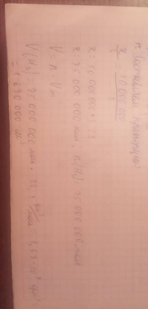 Решить задачу. На заводе за сутки синтезируется 850 тонн аммиака.Какой объём водорода необходим для