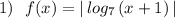 1)\ \ f(x)=|\, log_7\, (x+1)\, |