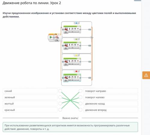 Движение робота по линии. Урок 2 Изучи предложенное изображение и установи соответствие между цветам