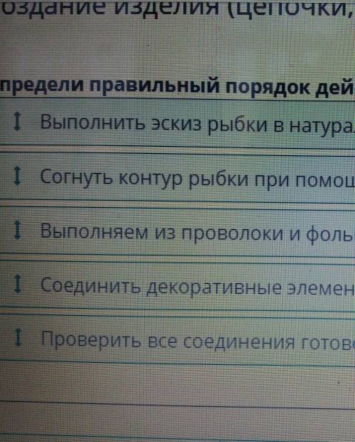 Создание изделия (цепочки, головоломки, фигурки животных). Урок 3 Определи правильный порядок действ