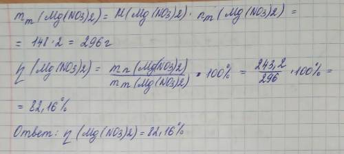 оксид магния массой 80 г полностью прореагировал с нитратной кислотой. создался магнит нитрат массой