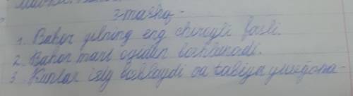 Omi anBahor ..3- mashq. Nuqtalar oʻrniga qavs ichidagi soʻzlardanmosini qo'yib, gaplarni koʻchiring.