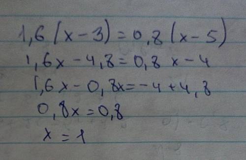 1,6(x - 3) = 0,8(x - 5) СОР ЖАМ ЛУЧШИЙ ЛТВЕТ​