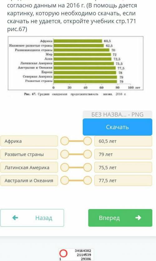 Выполни задание на соотнесение средней продолжительности жизни по регионам, согласно данным на 2016