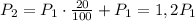 P_2=P_1\cdot \frac{20}{100}+ P_1=1,2P_1