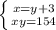\left \{ {{x=y+3} \atop {xy=154}} \right.