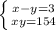 \left \{ {{x-y=3} \atop {xy=154}} \right.