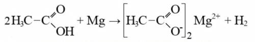 Утворення ацетату магнію внаслідок взаємодії металічного магнію з оцтовою кислотою за рівнянням