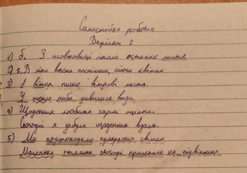 самочтійна робота 5 клас з укр.мови . 2варіант.Головні і другорядні члени речення. 1)підметом є виді