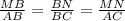 \frac{MB}{AB} = \frac{BN}{BC} = \frac{MN}{AC}