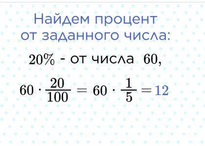 Укажите числа, соответствующие процентам от заданных чисел. 10% от 6050% от 4075% от 1006; 20; 25600