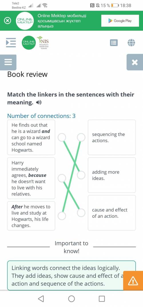 Book review Match the linkers in the sentences with their meaning. Number of connections: 31)He find