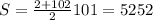 S = \frac{2+102}{2} 101 = 5252