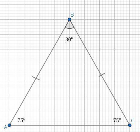 В равнобедренном треугольнике АВС, основанием которого является сторона АС, угол А=75 градусов.Найди