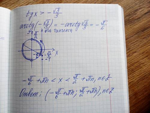 решить неравенство: tgx > - (корень из 3) / 3