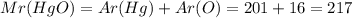 Mr(HgO)=Ar(Hg)+Ar(O)=201+16=217