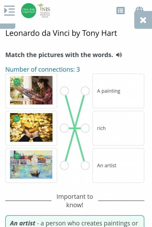 Leonardo da Vinci by Tony Hart Match the words with the correct definitions. Number of connections: 