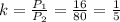 k=\frac{P_{1} }{P_{2} } =\frac{16}{80}=\frac{1}{5}\\