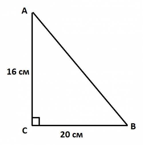 Дан треугольник abc с прямым углом с.ас=16см, аб=20см найти sin a, sin b,cos a , cos b, tg a, tg b