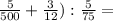 \frac{5}{500} +\frac{3}{12} ): \frac{5}{75} =