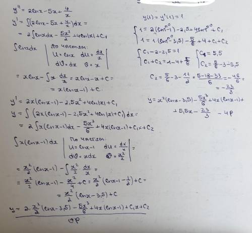 Розв'язати задачу Коші y''=2lnx-5x+4/x, y(1)=y'(1)=1